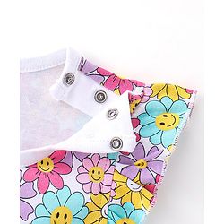 Babyhug 100% Cotton Knit Frill Sleeves Floral Printed Onesie - Multicolour