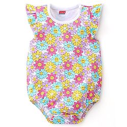 Babyhug 100% Cotton Knit Frill Sleeves Floral Printed Onesie - Multicolour