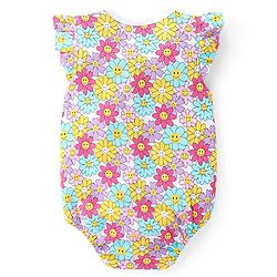 Babyhug 100% Cotton Knit Frill Sleeves Floral Printed Onesie - Multicolour