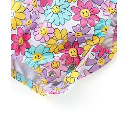 Babyhug 100% Cotton Knit Frill Sleeves Floral Printed Onesie - Multicolour