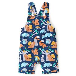 Babyhug 100% Cotton Knit Dungaree & Half Sleeves T-Shirt Set With Animals Print - Blue & Yellow
