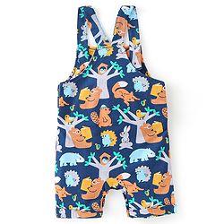Babyhug 100% Cotton Knit Dungaree & Half Sleeves T-Shirt Set With Animals Print - Blue & Yellow