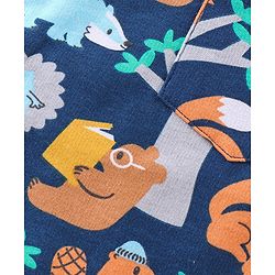Babyhug 100% Cotton Knit Dungaree & Half Sleeves T-Shirt Set With Animals Print - Blue & Yellow