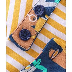 Babyhug 100% Cotton Knit Dungaree & Half Sleeves T-Shirt Set With Animals Print - Blue & Yellow