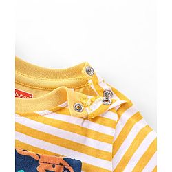 Babyhug 100% Cotton Knit Dungaree & Half Sleeves T-Shirt Set With Animals Print - Blue & Yellow
