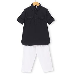 Babyhug Rayon Full Sleeves Pathani Kurta & Pyjama Set Solid Color - Black