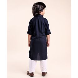 Babyhug Rayon Full Sleeves Pathani Kurta & Pyjama Set Solid Color - Navy Blue