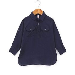 Babyhug Rayon Full Sleeves Pathani Kurta & Pyjama Set Solid Color - Navy Blue