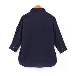 Babyhug Rayon Full Sleeves Pathani Kurta & Pyjama Set Solid Color - Navy Blue
