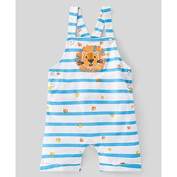 Babyhug 100% Cotton Knit Dungaree and Half Sleeves T-Shirt Set Text & Lion Print - Orange & Blue