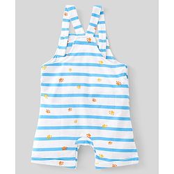 Babyhug 100% Cotton Knit Dungaree and Half Sleeves T-Shirt Set Text & Lion Print - Orange & Blue