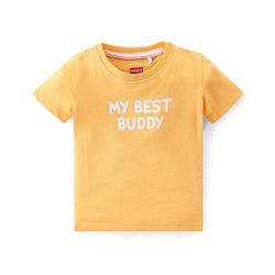 Babyhug 100% Cotton Knit Dungaree and Half Sleeves T-Shirt Set Text & Lion Print - Orange & Blue