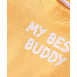 Babyhug 100% Cotton Knit Dungaree and Half Sleeves T-Shirt Set Text & Lion Print - Orange & Blue