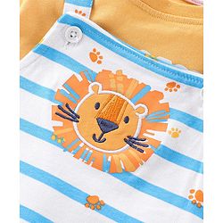 Babyhug 100% Cotton Knit Dungaree and Half Sleeves T-Shirt Set Text & Lion Print - Orange & Blue
