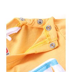 Babyhug 100% Cotton Knit Dungaree and Half Sleeves T-Shirt Set Text & Lion Print - Orange & Blue
