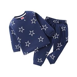 Babyhug Single Jersey Full Sleeves Night Suit Stars Print - Navy Blue