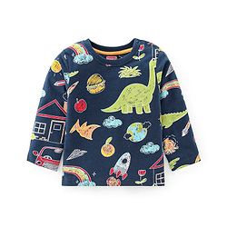 Babyhug Cotton Knit Full Sleeves Night Suit With Dino Print - Navy Blue & Green