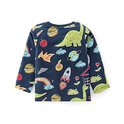 Babyhug Cotton Knit Full Sleeves Night Suit With Dino Print - Navy Blue & Green