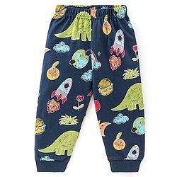 Babyhug Cotton Knit Full Sleeves Night Suit With Dino Print - Navy Blue & Green