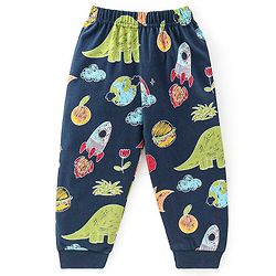 Babyhug Cotton Knit Full Sleeves Night Suit With Dino Print - Navy Blue & Green