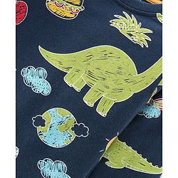 Babyhug Cotton Knit Full Sleeves Night Suit With Dino Print - Navy Blue & Green