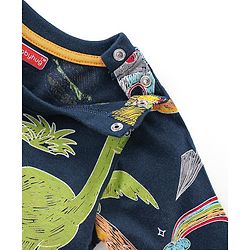 Babyhug Cotton Knit Full Sleeves Night Suit With Dino Print - Navy Blue & Green
