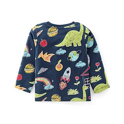 Babyhug Cotton Knit Full Sleeves Night Suit With Dino Print - Navy Blue & Green