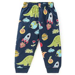 Babyhug Cotton Knit Full Sleeves Night Suit With Dino Print - Navy Blue & Green