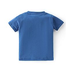 Babyhug 100% Cotton Knit Dungaree & Half Sleeves T-Shirt Set With Text & Shark Print - Blue