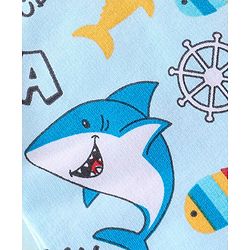 Babyhug 100% Cotton Knit Dungaree & Half Sleeves T-Shirt Set With Text & Shark Print - Blue