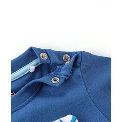 Babyhug 100% Cotton Knit Dungaree & Half Sleeves T-Shirt Set With Text & Shark Print - Blue