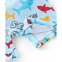 Babyhug 100% Cotton Knit Dungaree & Half Sleeves T-Shirt Set With Text & Shark Print - Blue