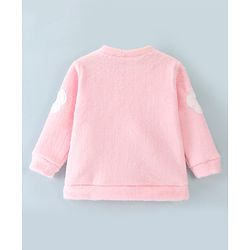 Babyhug Cotton Knit Full Sleeves Fur Sweatshirt with Floral Applique - Pink