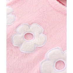 Babyhug Cotton Knit Full Sleeves Fur Sweatshirt with Floral Applique - Pink