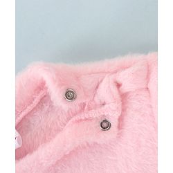 Babyhug Cotton Knit Full Sleeves Fur Sweatshirt with Floral Applique - Pink