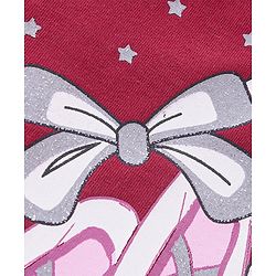 Babyhug 100% Cotton Knit Half Sleeves T-Shirt With Ballerina Shoes Glitter Graphics & Frill Detailing - Red