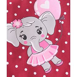 Babyhug Cotton Knit Half Sleeves Top  Polka Dot & Elephant Graphics with Frill Detailing - Maroon