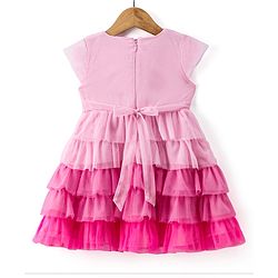 Babyhug Woven Cap Sleeves Layered Party  Dress with Bow Applique - Baby Pink