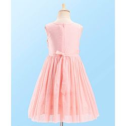 Babyhug Woven Sleeveless Party Dress with 3D Butterfly Applique - Peach