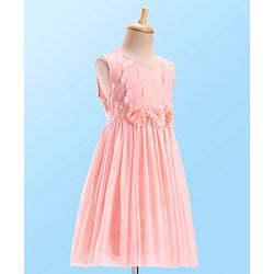 Babyhug Woven Sleeveless Party Dress with 3D Butterfly Applique - Peach