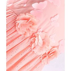 Babyhug Woven Sleeveless Party Dress with 3D Butterfly Applique - Peach