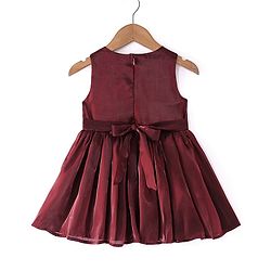Babyhug Sleeveless Party Frock with Floral Applique - Maroon