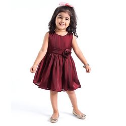 Babyhug Sleeveless Party Frock with Floral Applique - Maroon
