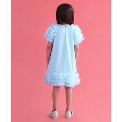 Babyhug Sleeveless A Line & Glittery Party Frock with Frill Detailing - Frozen  Blue
