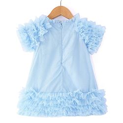 Babyhug Sleeveless A Line & Glittery Party Frock with Frill Detailing - Frozen  Blue