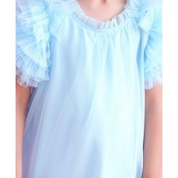Babyhug Sleeveless A Line & Glittery Party Frock with Frill Detailing - Frozen  Blue