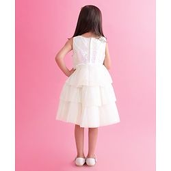 Babyhug Sleeveless Party Wear Tiered Dress with Bow Applique - Cream