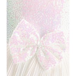 Babyhug Sleeveless Party Wear Tiered Dress with Bow Applique - Cream