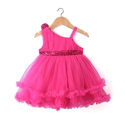 Babyhug Sleeveless Party Frock with Sequin & Frill Detailing - Fuchsia