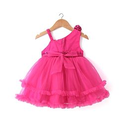 Babyhug Sleeveless Party Frock with Sequin & Frill Detailing - Fuchsia